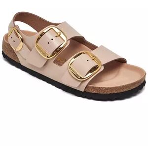 BIRKENSTOCK Milano Big Buckle High Shine Natural Leather Patent Sandals SIZE 8